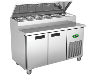 pizza preparation counter